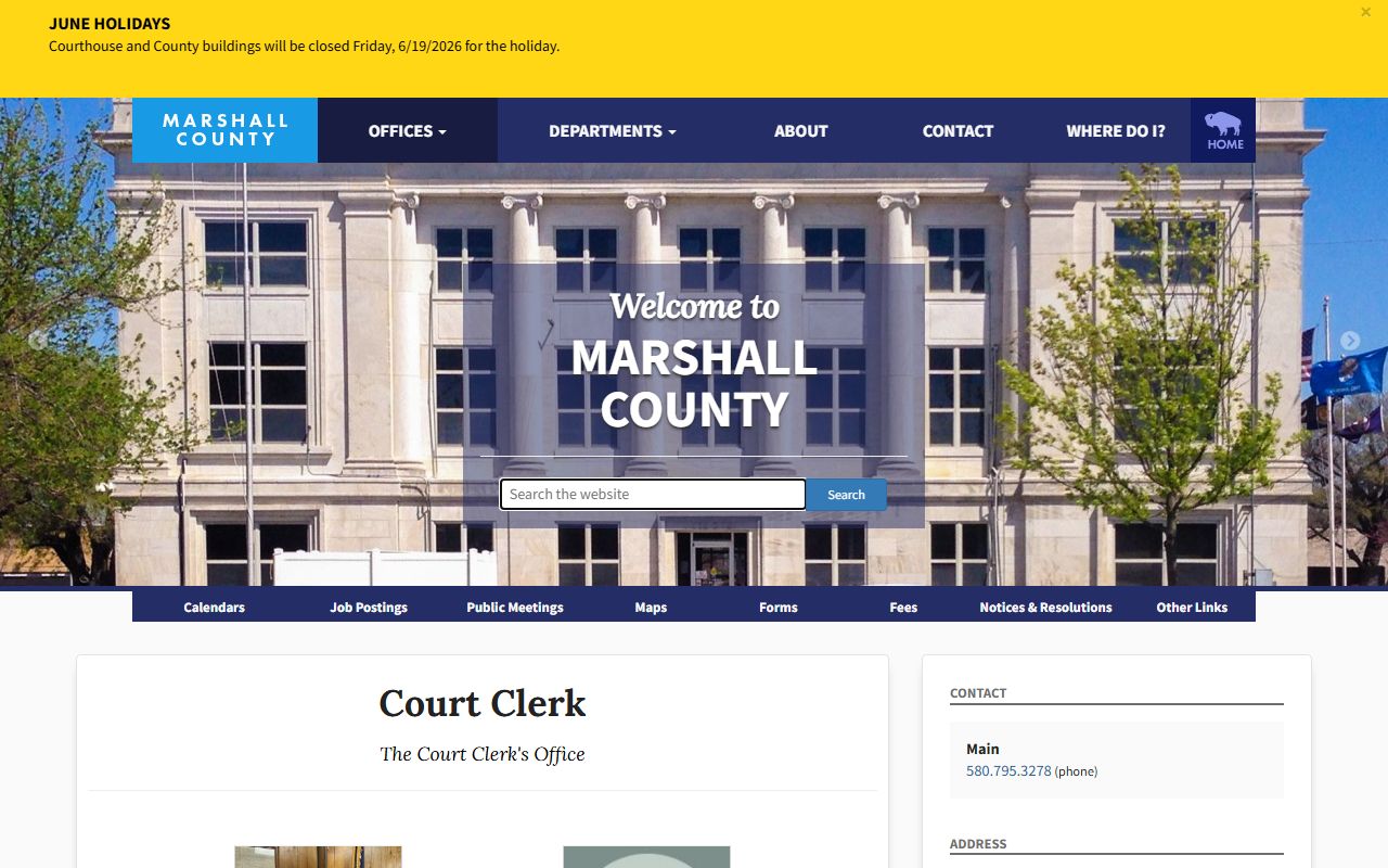 Marshall County Court Clerk office page for court records