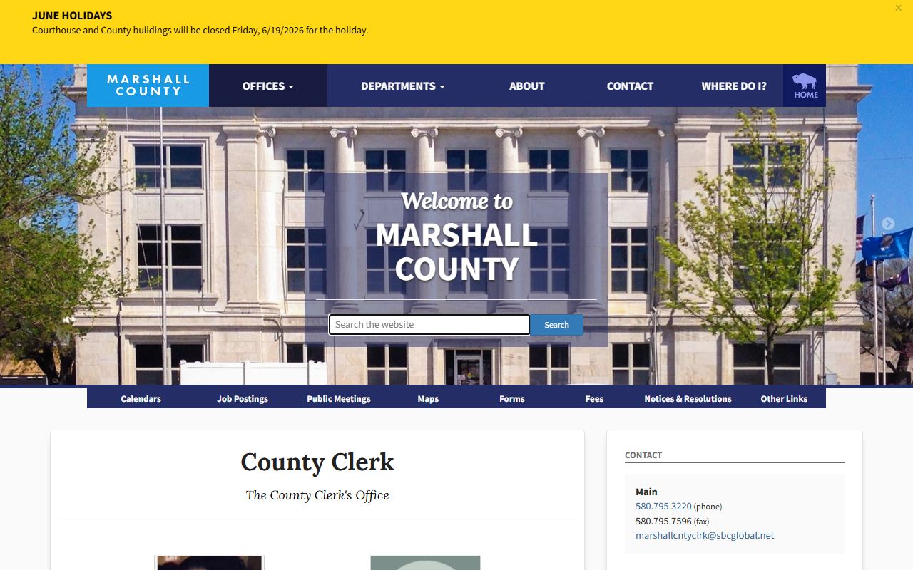 Marshall County clerk offices page for court records and county records