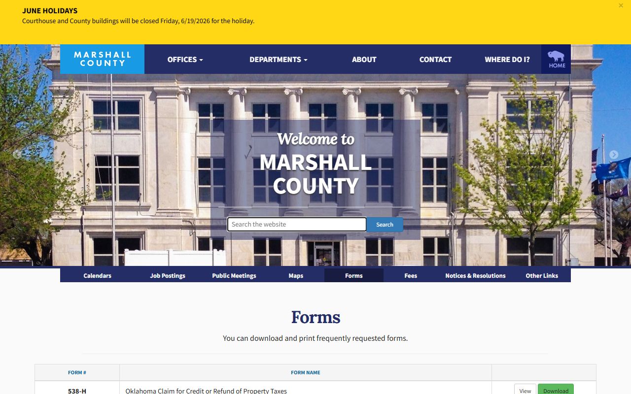 Marshall County forms page for court records requests