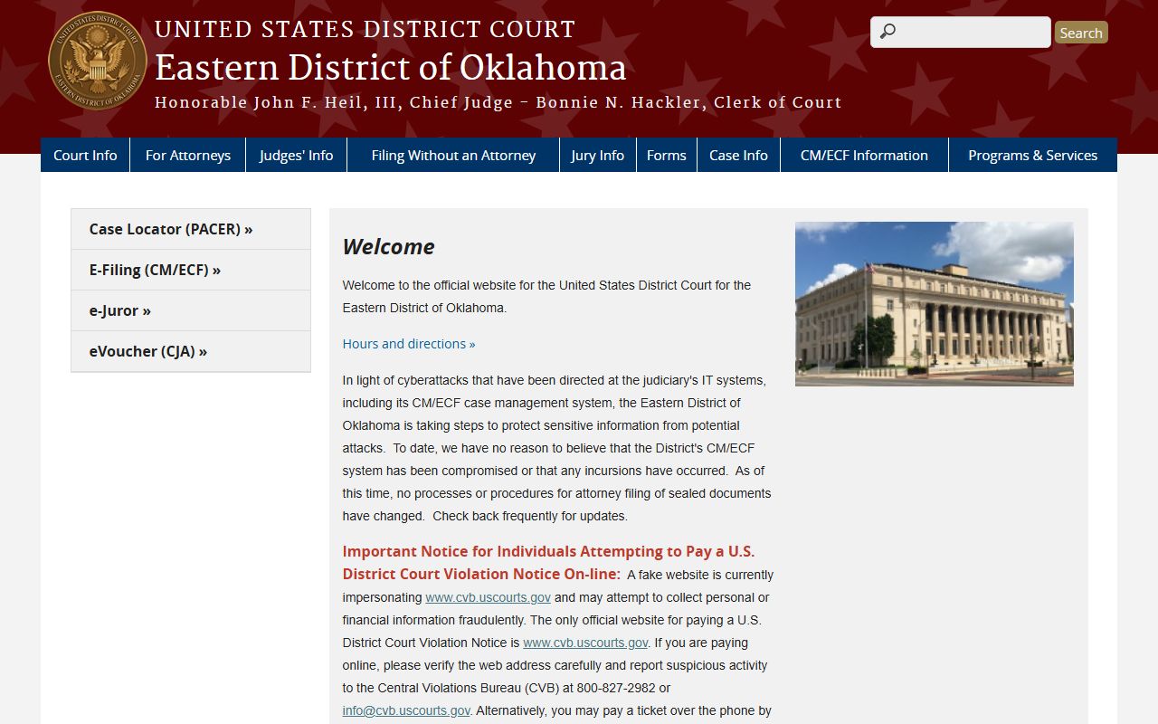 Marshall County federal district court records homepage for the Eastern District of Oklahoma