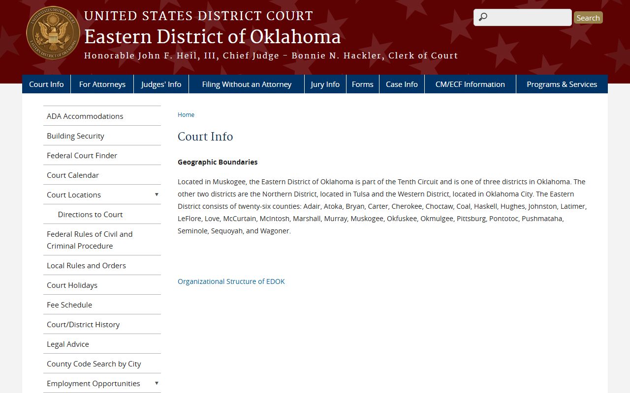 Marshall County court records context on the Eastern District of Oklahoma court information page