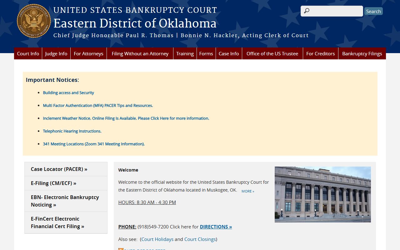 Marshall County bankruptcy court records site for the Eastern District of Oklahoma