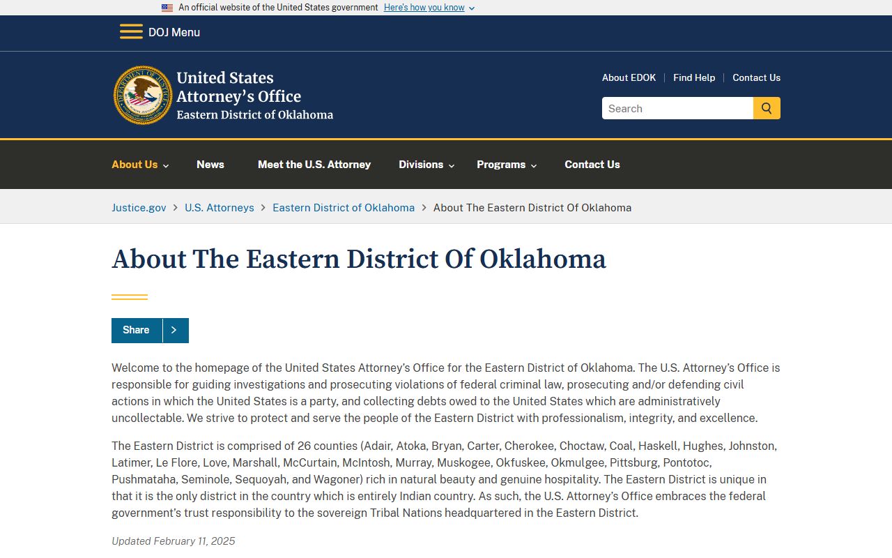 Marshall County inmate records and federal custody in the Eastern District of Oklahoma