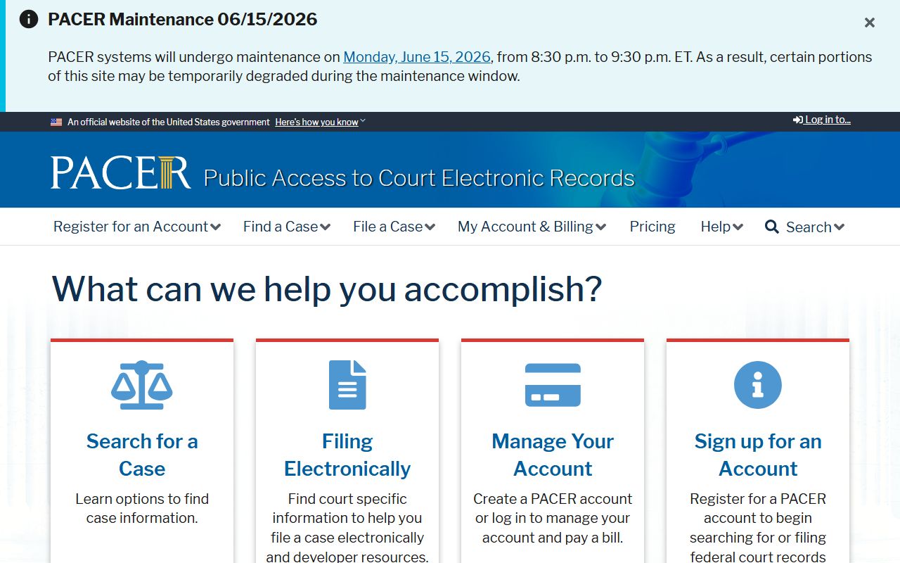 PACER federal court records portal for Marshall County probate-adjacent cases