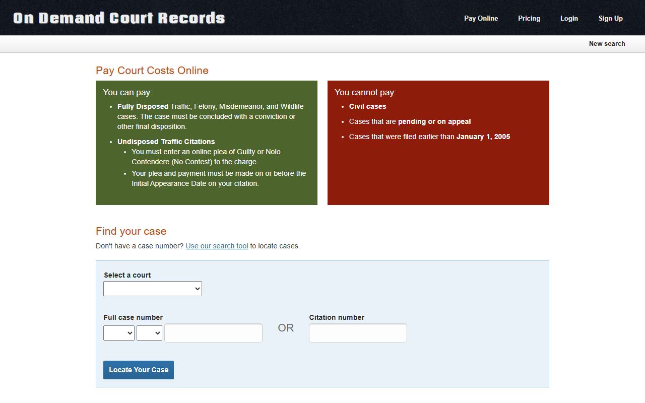 Marshall County warrant records search through the ODCR online court portal