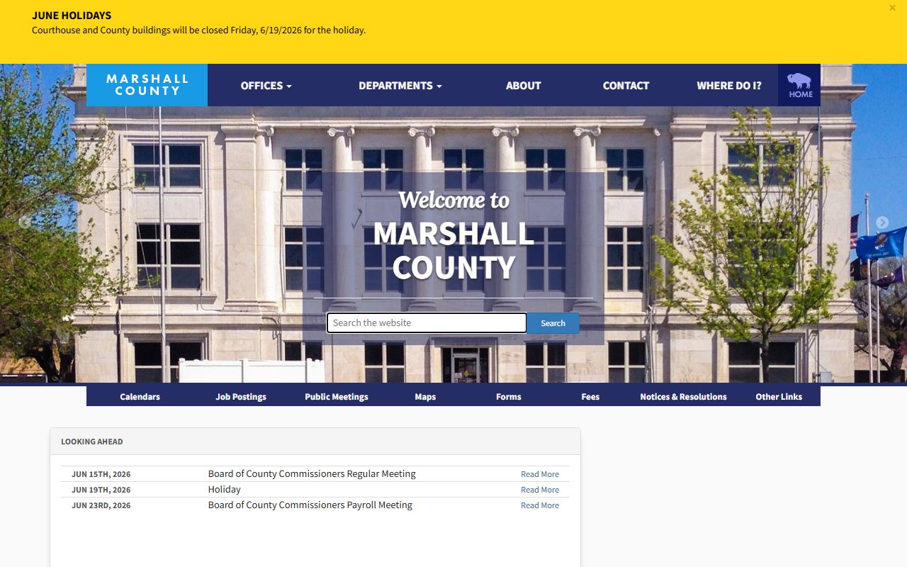 Marshall County court records portal on the official county homepage