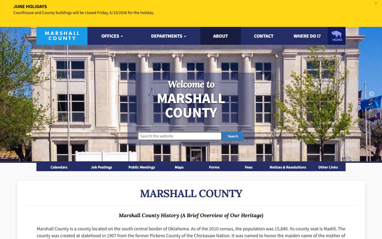 Marshall County court system overview on the county about page