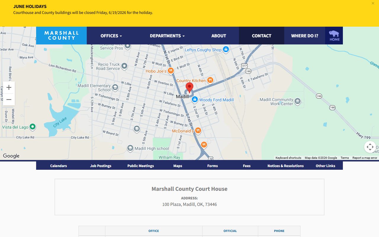 Marshall County court records office contacts on the county contact page