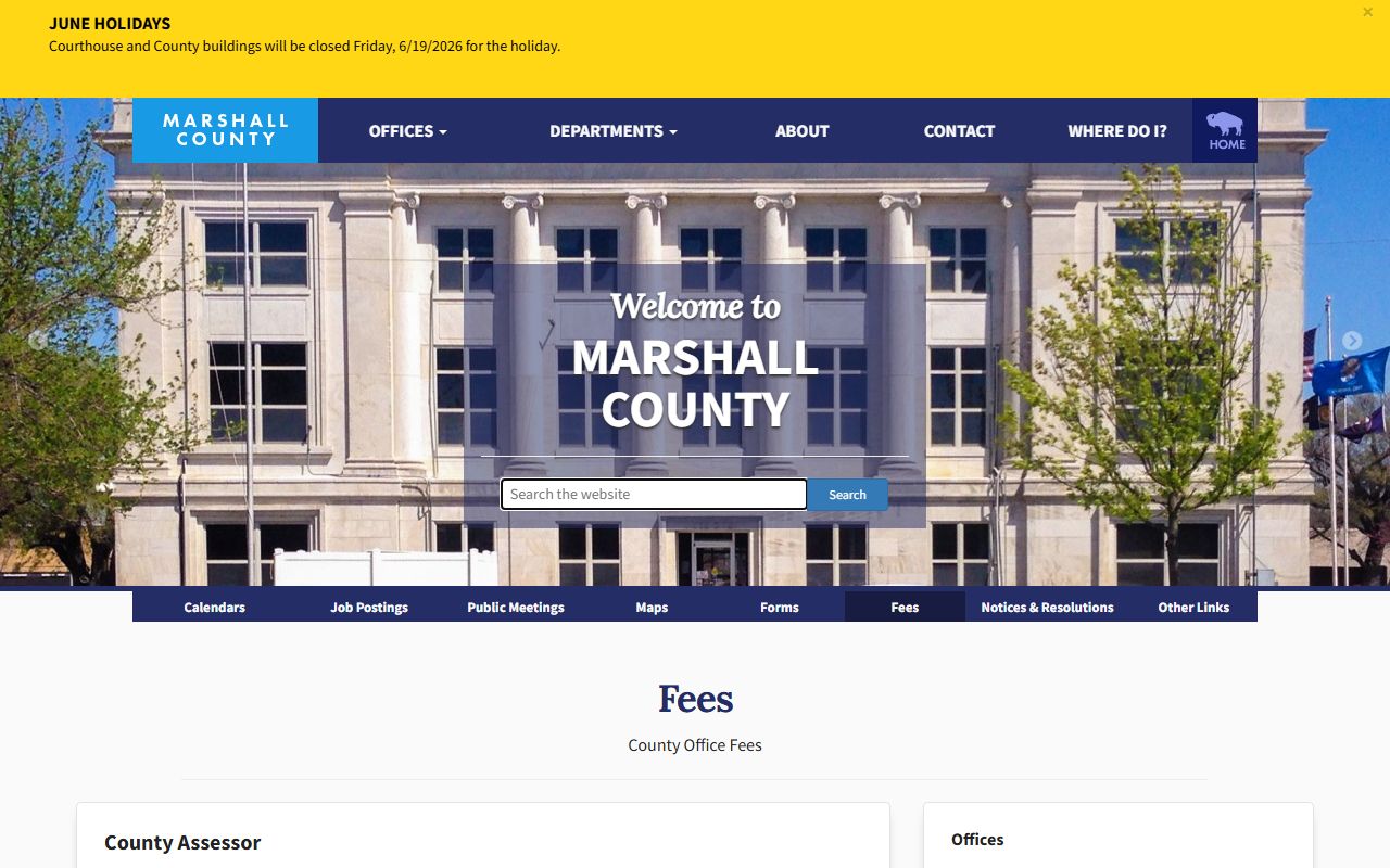 Marshall County record copy fees on the official county fee page