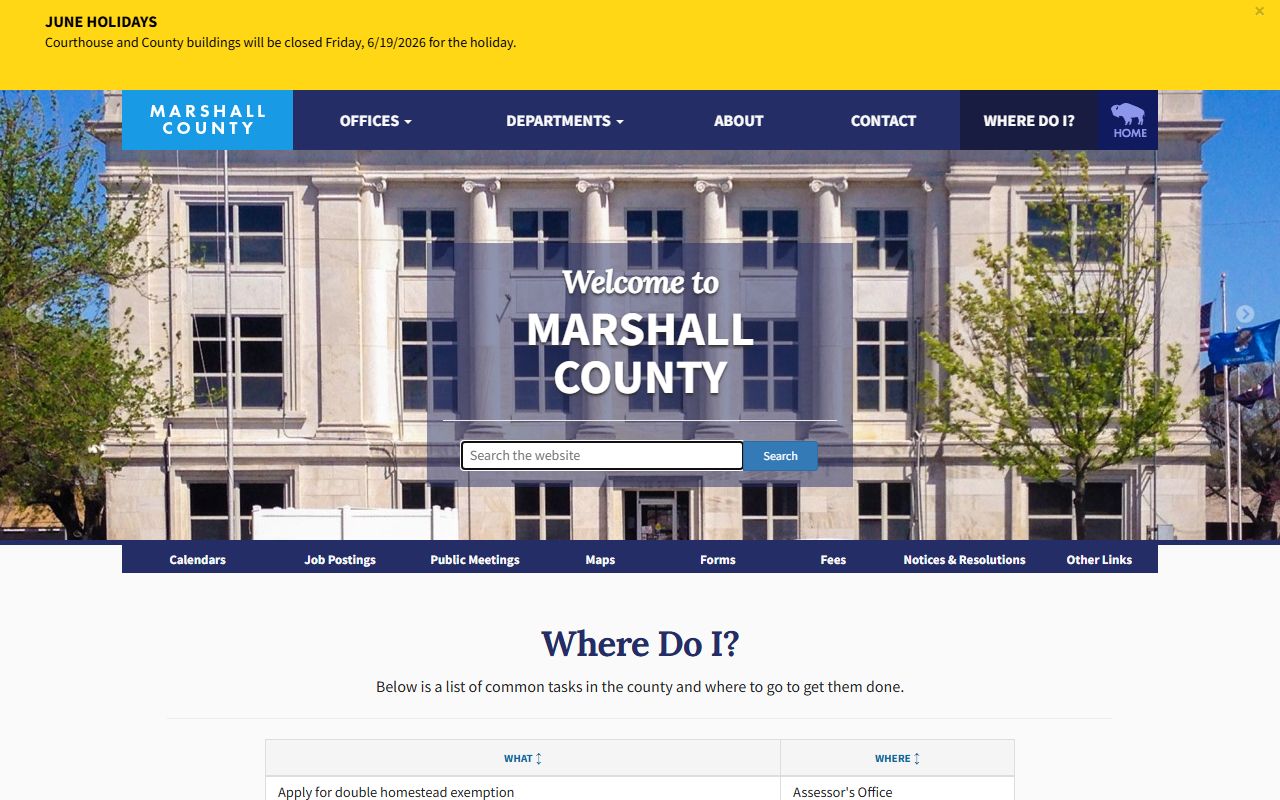 Marshall County marriage and divorce court records service routing page